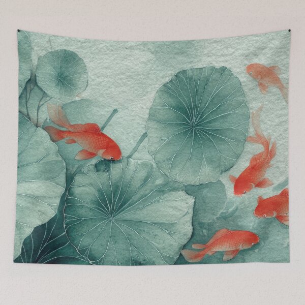 Item preview, Goldfish swim among green leaves designed and sold by anytka.