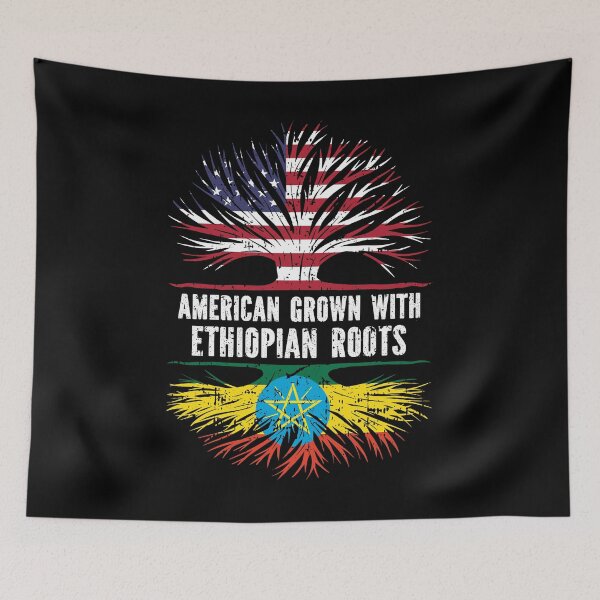 Item preview, American Grown with Ethiopian Roots USA Flag designed and sold by CosmoKitsch.