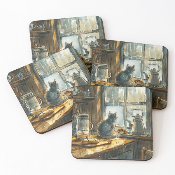 Item preview, Rainy Window Stillness – Cozy Cat Kitchen designed and sold by JLCableStudio.