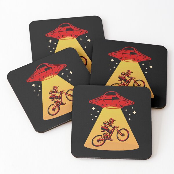 Item preview, UFO Abduction Mountain Biker Alien MTB Space Art designed and sold by LinaValearte.