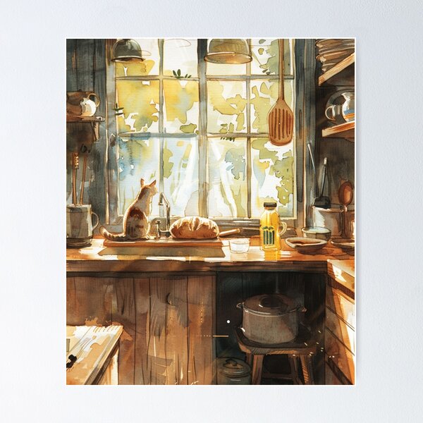 Item preview, Sunlit Kitchen Quiet – Cozy Cat Window Scene designed and sold by JLCableStudio.
