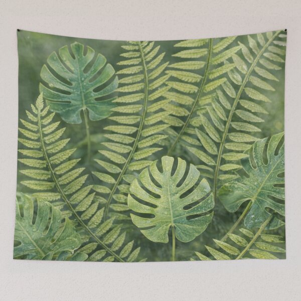 Item preview, Tropical Monstera and Fern Leaves with Water Droplets – Botanical Nature Photography designed and sold by Artondra Hall.