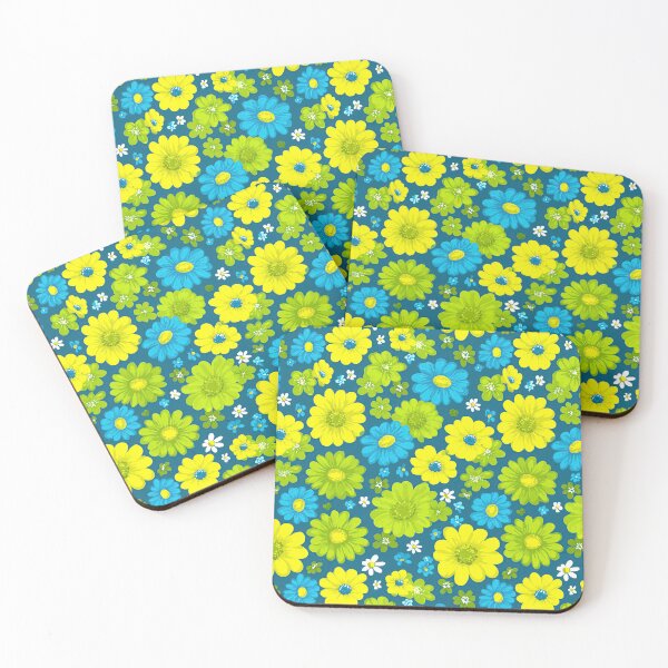 Item preview, Vibrant Blue and Green Retro Floral Pattern designed and sold by Piotrek0001.