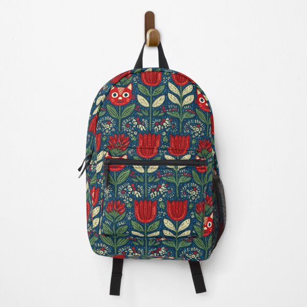 Item preview, Dark Blue Folk Art Cat and Floral Pattern designed and sold by Piotrek0001.