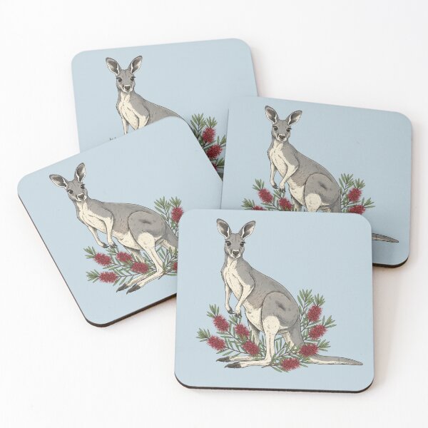 Item preview, Female Red Kangaroo and Bottle Brush Floral Art designed and sold by BirdsnStuff.