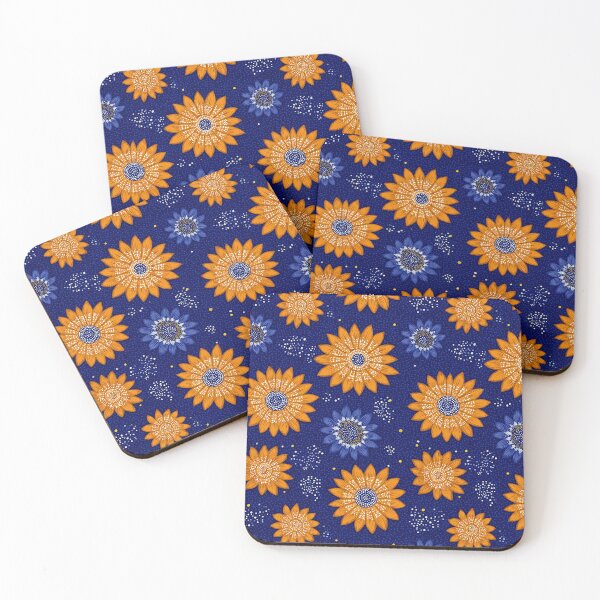 Item preview, Yellow Sunflowers on Dark Blue Night Pattern designed and sold by Piotrek0001.