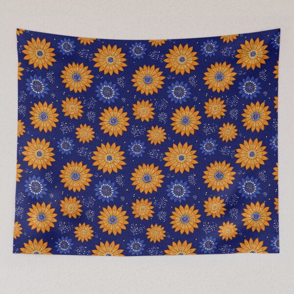 Item preview, Yellow Sunflowers on Dark Blue Night Pattern designed and sold by Piotrek0001.