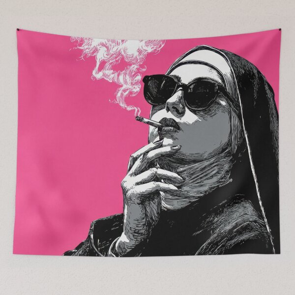Item preview, Woman smoking on pink backdrop designed and sold by anytka.