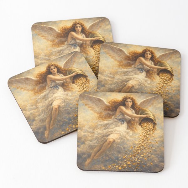 Item preview, Fortuna Goddess of Wealth, Golden Angel of Abundance, Pouring Coins, Prosperity Symbol, Vintage Baroque Art designed and sold by MoonlitCatacomb.
