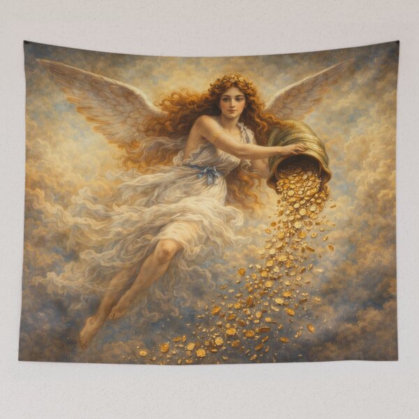 Item preview, Fortuna Goddess of Wealth, Golden Angel of Abundance, Pouring Coins, Prosperity Symbol, Vintage Baroque Art designed and sold by MoonlitCatacomb.