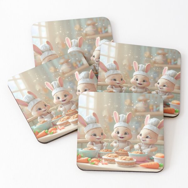 Item preview, Kawaii Baby Bunny Chefs Baking Carrot Cake • Cute Easter Cartoon Illustration designed and sold by SmartyWonders.