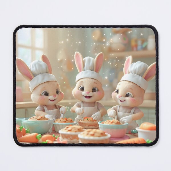 Item preview, Kawaii Baby Bunny Chefs Baking Carrot Cake • Cute Easter Cartoon Illustration designed and sold by SmartyWonders.