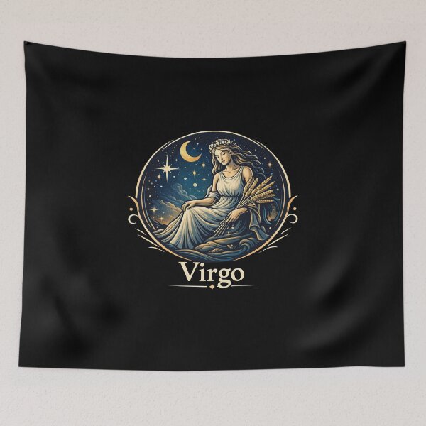 Item preview, Virgo Zodiac Maiden Illustration – Elegant Astrology Sign Art, Celestial Night Sky, Golden Virgo Design designed and sold by Kiziorq.