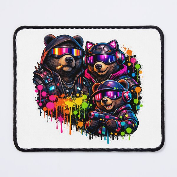 Item preview, Cyberpunk Bear Family Sticker – Neon Graffiti Streetwear Vibes designed and sold by 3free3street - Neon & Graffiti Digital Art.