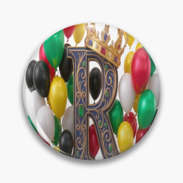 Item preview, Royal R Monogram - Elegant King's Crown & Colorful Balloon Celebration Art designed and sold by KalamAura.