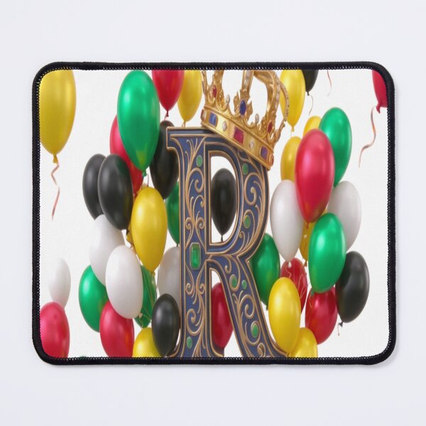 Item preview, Royal R Monogram - Elegant King's Crown & Colorful Balloon Celebration Art designed and sold by KalamAura.
