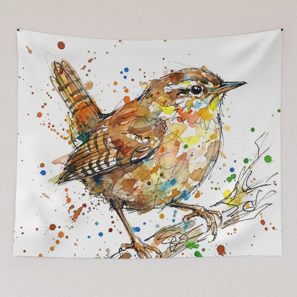 Item preview, Abstract Colourful Wren Watercolour Bird Art designed and sold by Printpix.