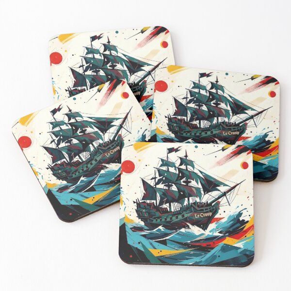 Item preview, Abstract Pirate Ship Storm Colorful Ocean Waves Modern Nautical Art designed and sold by Meteor Destroyer.