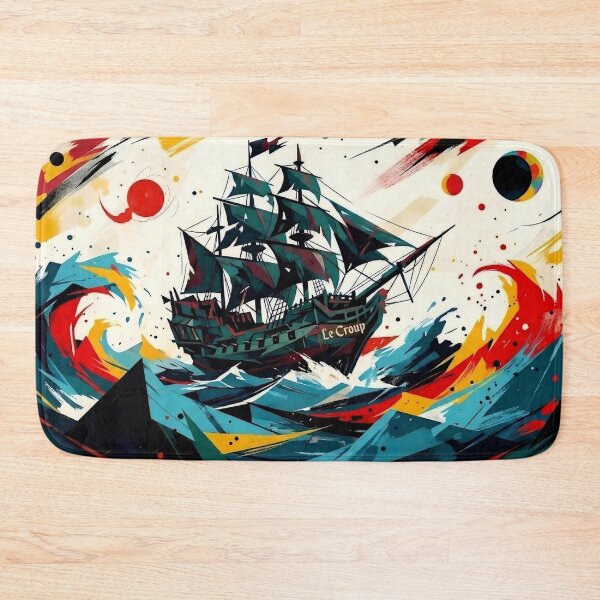 Item preview, Abstract Pirate Ship Storm Colorful Ocean Waves Modern Nautical Art designed and sold by Meteor Destroyer.