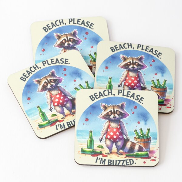 Item preview, Beach Please I'm Buzzed Funny Raccoon Summer Vacation Party Raccoon designed and sold by Testarossi Designs.