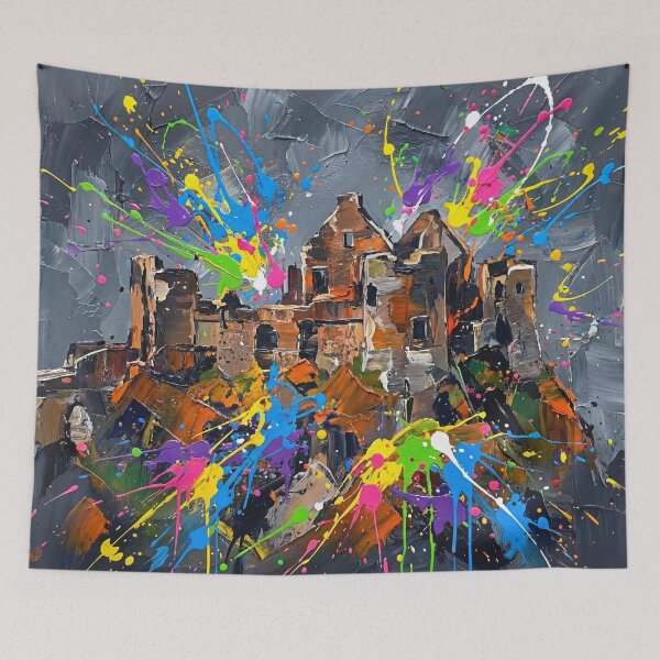 Item preview, Dunluce Castle Abstract Splatter Art – Northern Ireland Landscape designed and sold by Printpix.