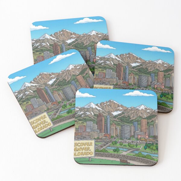 Item preview, Denver Colorado Skyline Cartoon Illustration Rocky Mountains City Landscape Art designed and sold by Meteor Destroyer.