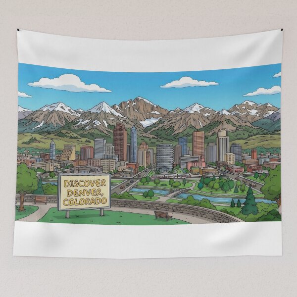 Item preview, Denver Colorado Skyline Cartoon Illustration Rocky Mountains City Landscape Art designed and sold by Meteor Destroyer.
