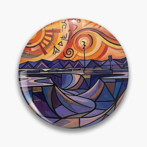 Artikelvorschau, Farbenfroher abstrakter Landschafts-Sonnenuntergang, geometrische Wüstenpalme, moderner Kunstdruck entworfen und verkauft von Meteor Destroyer.