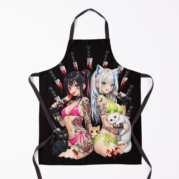 Item preview, Neon Anime Girls with Kawaii Cats and Bloody Knives – Dark Tattoo Art designed and sold by HIGHSQUARE.
