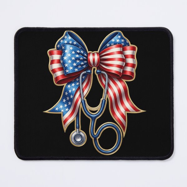 Item preview, Patriotic Nurse Bow with Stethoscope – American Flag Medical Pride Gift designed and sold by Ladys-Gents.