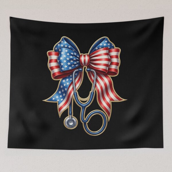Item preview, Patriotic Nurse Bow with Stethoscope – American Flag Medical Pride Gift designed and sold by Ladys-Gents.