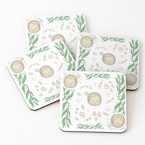 Item preview, Coffee latte heart art and tea leaves and swirls doodles designed and sold by Mariecobiz.