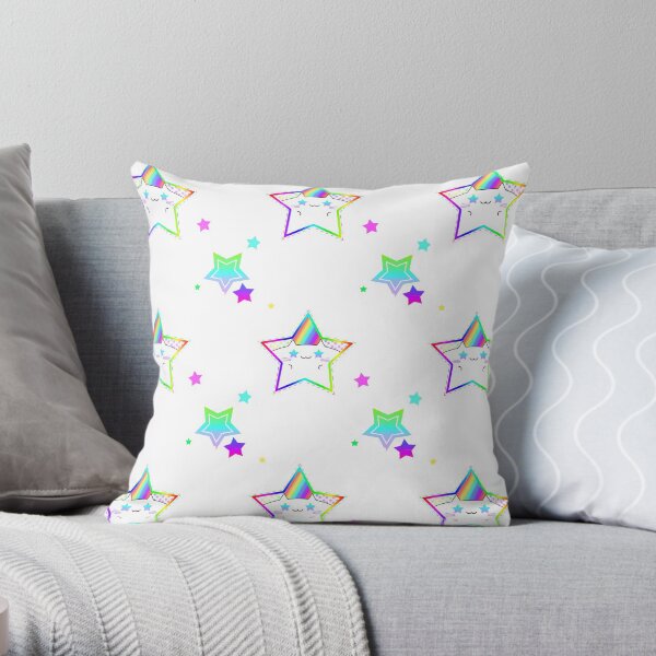 Rainbow Starry Kitty Throw Pillow