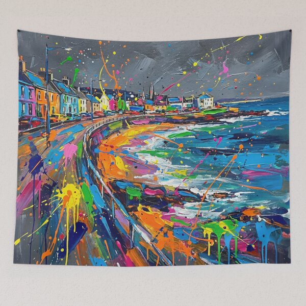 Item preview, Abstract Colourful Portstewart Northern Ireland Seaside Promenade Painting designed and sold by Printpix.