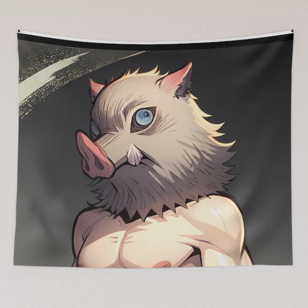 Item preview, Inosuke Hashibira Demon Slayer Boar Mask Side Pose Cool Tone Portrait designed and sold by mildaclairmo.