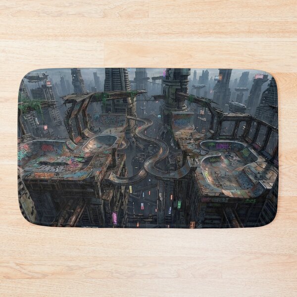 Item preview, Cyberpunk Skate Park Dystopian City Futuristic Urban Graffiti Landscape Art designed and sold by Meteor Destroyer.