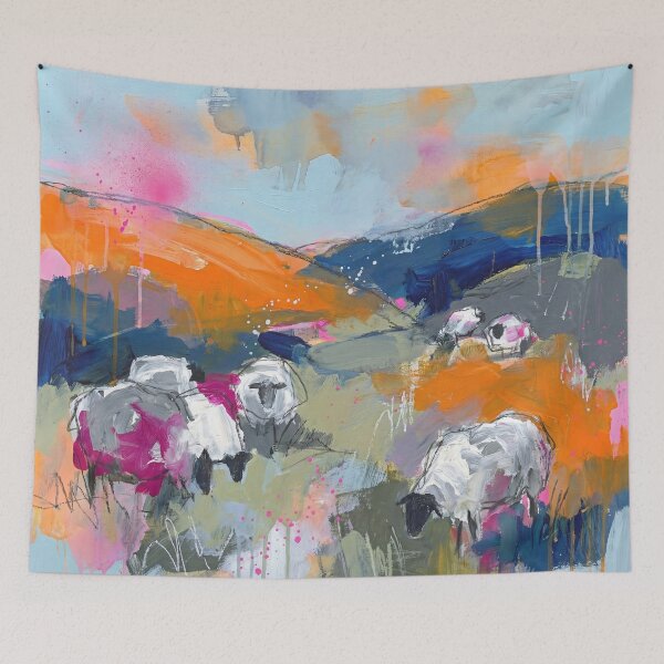 Item preview, Abstract Colourful Sheep in Irish Countryside designed and sold by Printpix.