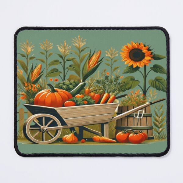 Item preview, Rustic Farmhouse Garden Harvest - Vintage Wheelbarrow with Autumn Vegetables and Sunflowers designed and sold by ArtFreshStudio.