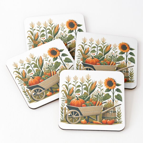 Item preview, Rustic Farmhouse Garden Harvest - Vintage Wheelbarrow with Autumn Vegetables and Sunflowers designed and sold by ArtFreshStudio.