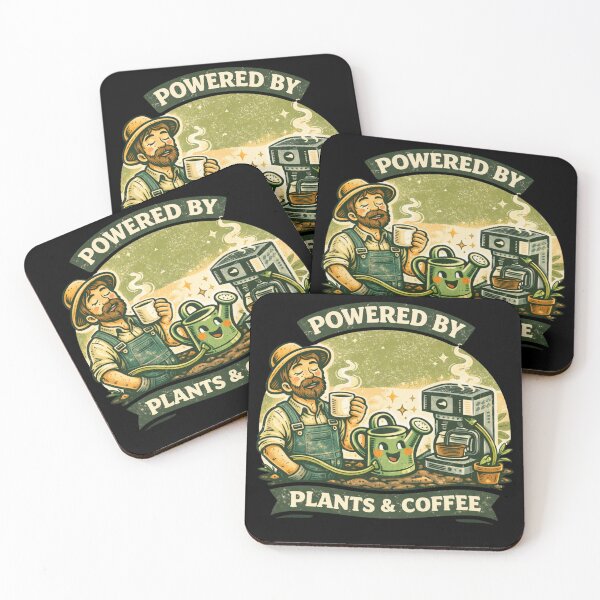 Item preview, Powered by Plants & Coffee - Funny Retro Gardener designed and sold by VeroChaos.