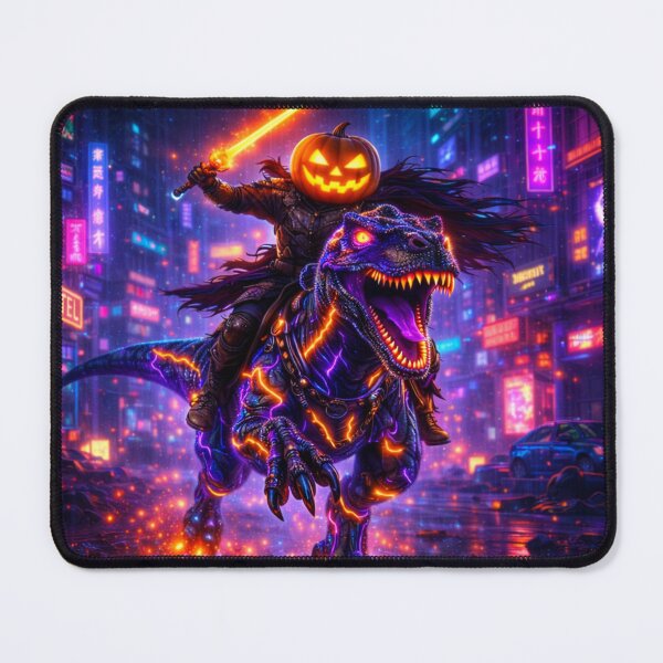 Item preview, Headless Horseman Neon Reign – Cyberpunk Halloween Fantasy Art designed and sold by TheHorsemanRidesAgain.