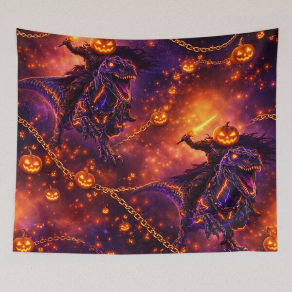 Item preview, Headless Horseman Neon Reign – Cyberpunk Halloween Fantasy Art designed and sold by TheHorsemanRidesAgain.