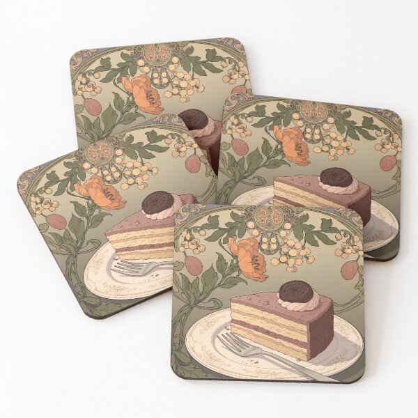 Item preview, Vintage Dessert Art – Chocolate Layer Cake with Cookie and Flowers designed and sold by VAGABOND12.