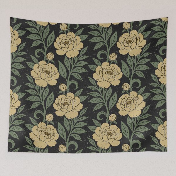 Item preview, Large scale of Dark Vintage Peony Botanical Floral Vine Repeat Pattern designed and sold by DColourMuse.