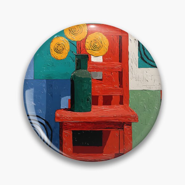 Item preview, Brighten the Room - Red Chair Still Life with Yellow Flowers and Colorful Geometric Background designed and sold by OlfactoART Studio.