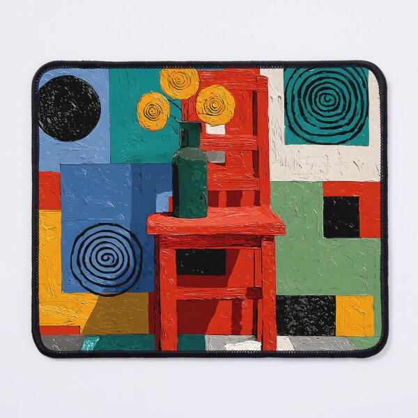 Item preview, Brighten the Room - Red Chair Still Life with Yellow Flowers and Colorful Geometric Background designed and sold by OlfactoART Studio.