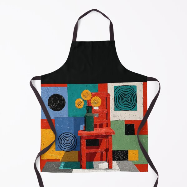 Item preview, Brighten the Room - Red Chair Still Life with Yellow Flowers and Colorful Geometric Background designed and sold by OlfactoART Studio.