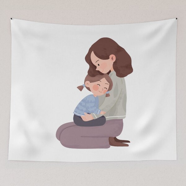 Artikelvorschau, Mutter umarmt Kind – süße Liebesillustration entworfen und verkauft von CozyMomDesigns.