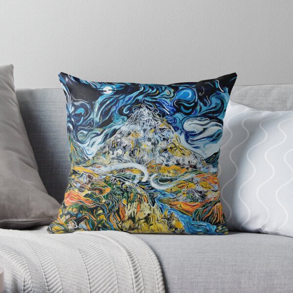 The mountain smokes beneath the moon Throw Pillow