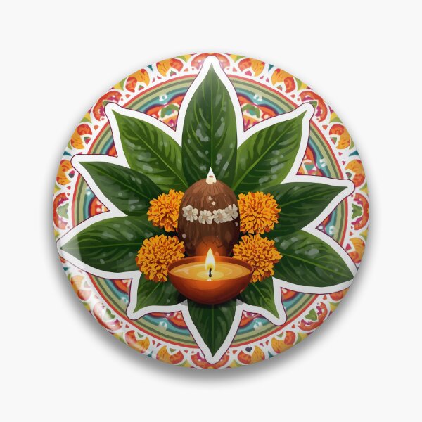 Item preview, Navratri Kalash & Diya Sticker   designed and sold by Teewave-Ashish.